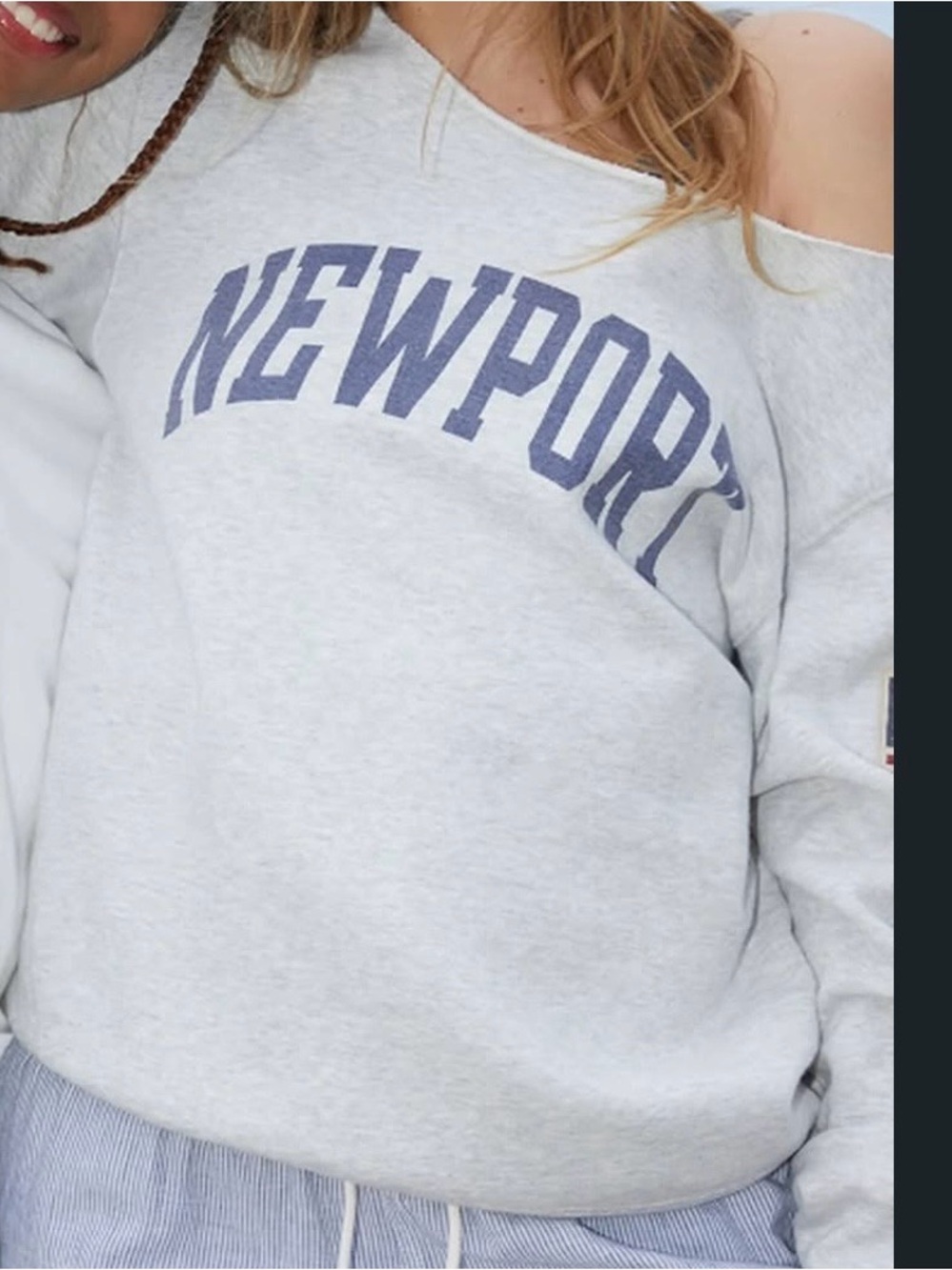 Newport Oversized Off the shoulder Crewneck Sweatshirt in white